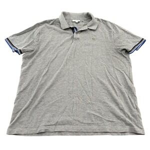 Lacoste Slim Fit Polo Shirt Mens US 4XL FR 9 Gray Pique Knit Blue Striped Trim